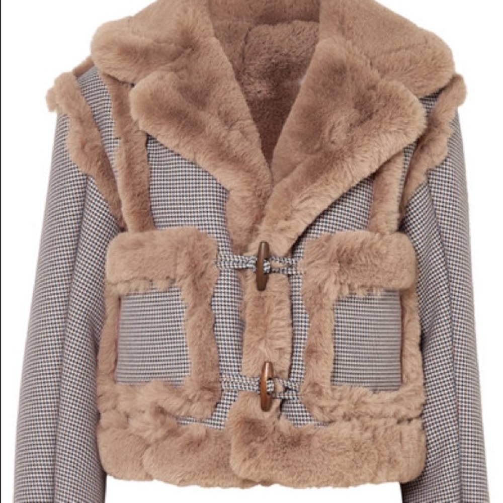 Herringbone faux fur reversible cropped coat